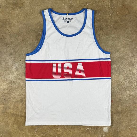 Chubbies USA Tank Top Men’s Medium Red White Blue Graphic Sleeveless - Picture 1 of 6